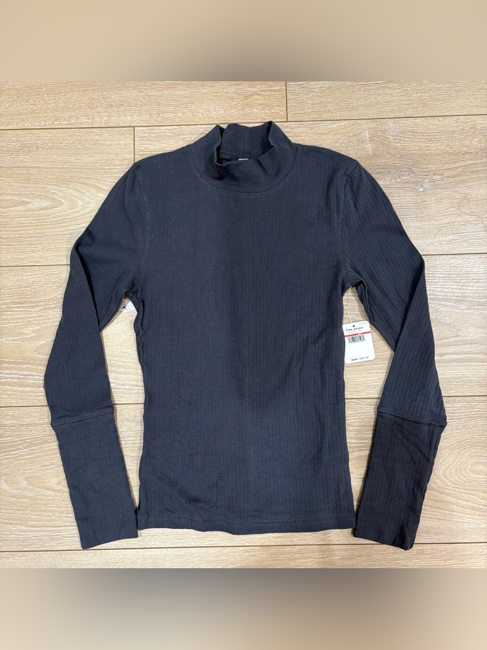 NWT Free People Ribbed Mock Neck Long Sleeve Top Charcoal Size XS